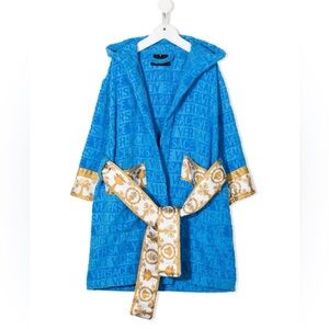 Versace Kids I Love Baroque Hooded Bathrobe Blue Medium Terrycloth Boys Girls